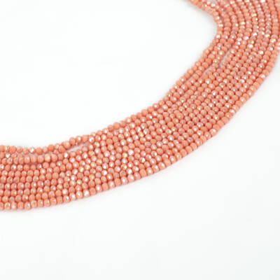 1 Dizi (130-135 Adet) - 3 mm Yassı Kristal Cam Boncuk Dizisi Mat Janjanlı Yavruağzı Renk 1.Kalite - 2