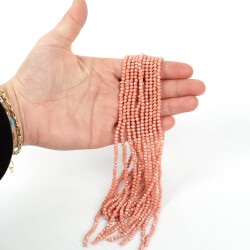 1 Dizi (130-135 Adet) - 3 mm Yassı Kristal Cam Boncuk Dizisi Mat Janjanlı Yavruağzı Renk 1.Kalite - 3