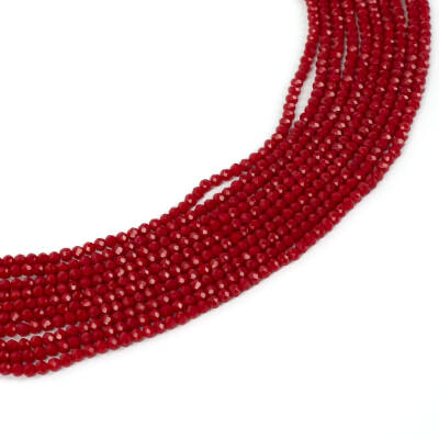 1 Dizi (130-135 Adet) - 3 mm Yassı Kristal Cam Boncuk Dizisi Mat Kan Kırmızı Renk 1.Kalite - 1
