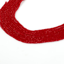 1 Dizi (130-135 Adet) - 3 mm Yassı Kristal Cam Boncuk Dizisi Mat Kırmızı Renk 1.Kalite - 2