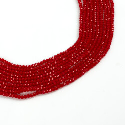 1 Dizi (130-135 Adet) - 3 mm Yassı Kristal Cam Boncuk Dizisi Mat Kırmızı Renk 1.Kalite - 1