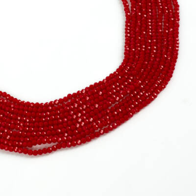 1 Dizi (130-135 Adet) - 3 mm Yassı Kristal Cam Boncuk Dizisi Mat Kırmızı Renk 1.Kalite - 1