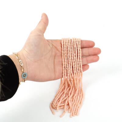 1 Dizi (130-135 Adet) - 3 mm Yassı Kristal Cam Boncuk Dizisi Mat Pudra Pembe Renk 1.Kalite - 3