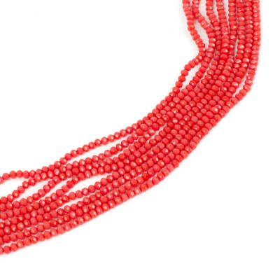 1 Dizi (130-135 Adet) - 3 mm Yassı Kristal Cam Boncuk Dizisi Mat Soft Kırmızı Renk 1.Kalite - 3