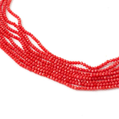 1 Dizi (130-135 Adet) - 3 mm Yassı Kristal Cam Boncuk Dizisi Mat Soft Kırmızı Renk 1.Kalite - 2