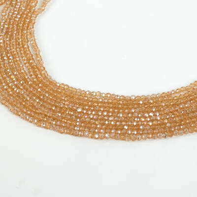 1 Dizi (130-135 Adet) - 3 mm Yassı Kristal Cam Boncuk Dizisi Şeffaf Janjanlı Bej Renk 1.Kalite - 2