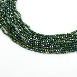 1 Dizi (130-135 Adet- 3 mm Yassı Kristal Cam Boncuk Dizisi Şeffaf Janjanlı Çimen Yeşil Renk 1.Kalite - YF Hobi