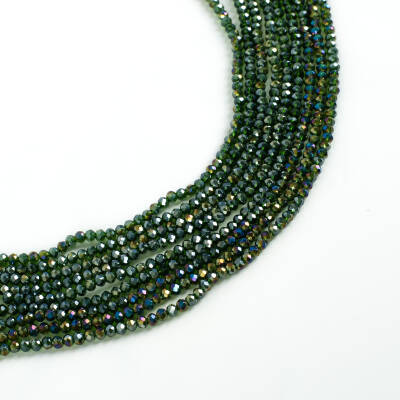 1 Dizi (130-135 Adet- 3 mm Yassı Kristal Cam Boncuk Dizisi Şeffaf Janjanlı Çimen Yeşil Renk 1.Kalite - 2