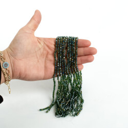 1 Dizi (130-135 Adet- 3 mm Yassı Kristal Cam Boncuk Dizisi Şeffaf Janjanlı Çimen Yeşil Renk 1.Kalite - 3