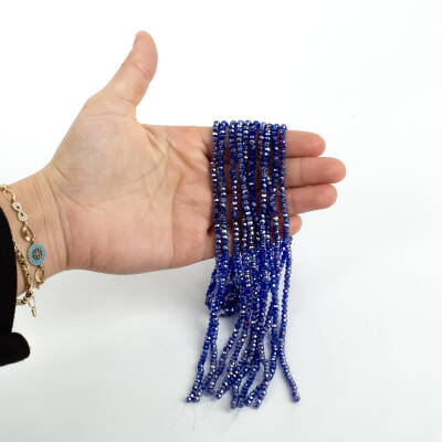 1 Dizi (130-135 Adet)- 3 mm Yassı Kristal Cam Boncuk Dizisi Şeffaf Janjanlı Deniz Mavi Renk 1.Kalite - 4