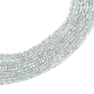 1 Dizi (130-135 Adet) - 3 mm Yassı Kristal Cam Boncuk Dizisi Şeffaf Janjanlı Gümüş Renk 1.Kalite - 2