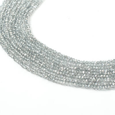 1 Dizi (130-135 Adet) - 3 mm Yassı Kristal Cam Boncuk Dizisi Şeffaf Janjanlı Gümüş Renk 1.Kalite - 1
