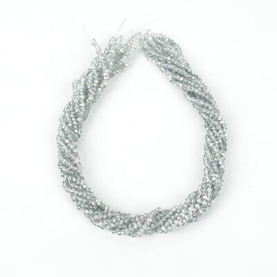 1 Dizi (130-135 Adet) - 3 mm Yassı Kristal Cam Boncuk Dizisi Şeffaf Janjanlı Gümüş Renk 1.Kalite - 4