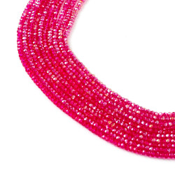 1 Dizi (130-135 Adet)- 3 mm Yassı Kristal Cam Boncuk Dizisi Şeffaf Janjanlı Koyu Pembe Renk 1.Kalite - 2