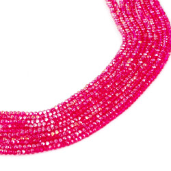 1 Dizi (130-135 Adet)- 3 mm Yassı Kristal Cam Boncuk Dizisi Şeffaf Janjanlı Koyu Pembe Renk 1.Kalite - YF Hobi