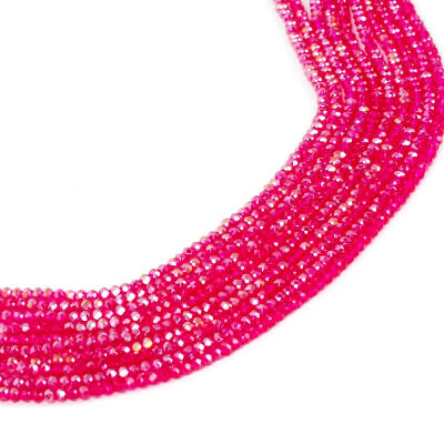 1 Dizi (130-135 Adet)- 3 mm Yassı Kristal Cam Boncuk Dizisi Şeffaf Janjanlı Koyu Pembe Renk 1.Kalite - 1