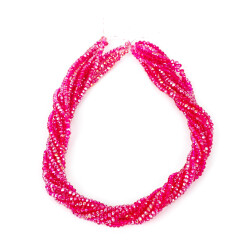 1 Dizi (130-135 Adet)- 3 mm Yassı Kristal Cam Boncuk Dizisi Şeffaf Janjanlı Koyu Pembe Renk 1.Kalite - 4