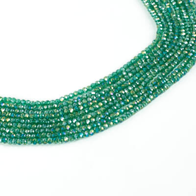 1 Dizi (130-135 Adet)- 3 mm Yassı Kristal Cam Boncuk Dizisi Şeffaf Janjanlı Koyu Yeşil Renk 1.Kalite - 2