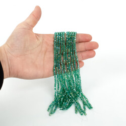 1 Dizi (130-135 Adet)- 3 mm Yassı Kristal Cam Boncuk Dizisi Şeffaf Janjanlı Koyu Yeşil Renk 1.Kalite - 3
