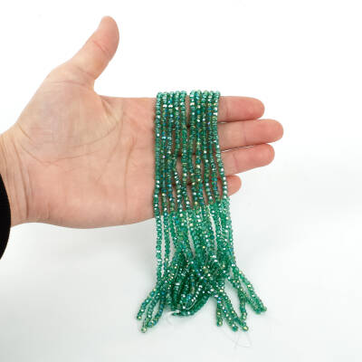 1 Dizi (130-135 Adet)- 3 mm Yassı Kristal Cam Boncuk Dizisi Şeffaf Janjanlı Koyu Yeşil Renk 1.Kalite - 3