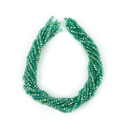 1 Dizi (130-135 Adet)- 3 mm Yassı Kristal Cam Boncuk Dizisi Şeffaf Janjanlı Koyu Yeşil Renk 1.Kalite - 4