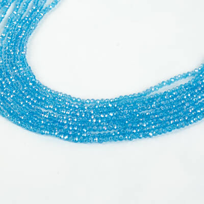 1 Dizi (130-135 Adet)- 3 mm Yassı Kristal Cam Boncuk Dizisi Şeffaf Janjanlı Mavi Renk 1.Kalite - 1