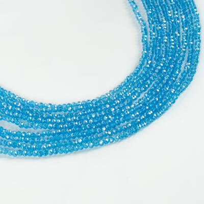 1 Dizi (130-135 Adet)- 3 mm Yassı Kristal Cam Boncuk Dizisi Şeffaf Janjanlı Mavi Renk 1.Kalite - 2