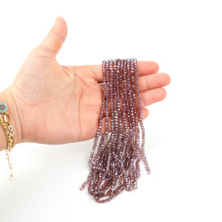 1 Dizi (130-135 Adet)- 3 mm Yassı Kristal Cam Boncuk Dizisi Şeffaf Janjanlı Mor Renk 1.Kalite - 3