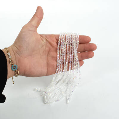 1 Dizi (130-135 Adet) - 3 mm Yassı Kristal Cam Boncuk Dizisi Şeffaf Janjanlı Renk 1.Kalite - 1