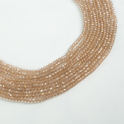 1 Dizi (130-135 Adet) - 3 mm Yassı Kristal Cam Boncuk Dizisi Şeffaf Janjanlı Şampanya Renk - 2