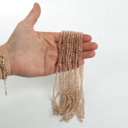 1 Dizi (130-135 Adet) - 3 mm Yassı Kristal Cam Boncuk Dizisi Şeffaf Janjanlı Şampanya Renk - 3