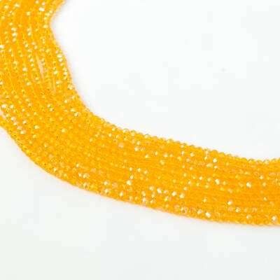 1 Dizi (130-135 Adet)- 3 mm Yassı Kristal Cam Boncuk Dizisi Şeffaf Janjanlı Turuncu Renk 1.Kalite - 2
