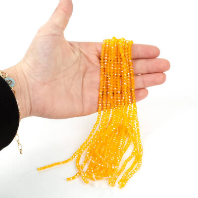 1 Dizi (130-135 Adet)- 3 mm Yassı Kristal Cam Boncuk Dizisi Şeffaf Janjanlı Turuncu Renk 1.Kalite - 3