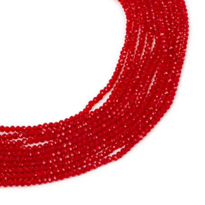 1 Dizi (130-135 Adet) - 3 mm Yassı Kristal Cam Boncuk Dizisi Şeffaf Kırmızı Renk 1.Kalite - 1