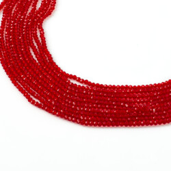 1 Dizi (130-135 Adet) - 3 mm Yassı Kristal Cam Boncuk Dizisi Şeffaf Kırmızı Renk 1.Kalite - 2