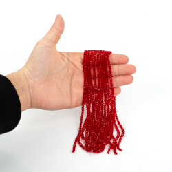 1 Dizi (130-135 Adet) - 3 mm Yassı Kristal Cam Boncuk Dizisi Şeffaf Kırmızı Renk 1.Kalite - 4