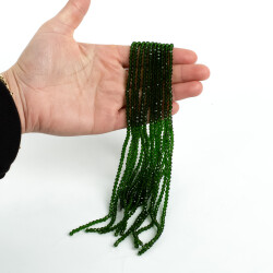 1 Dizi (130-135 Adet) - 3 mm Yassı Kristal Cam Boncuk Dizisi Şeffaf Zümrüt Yeşil Renk 1.Kalite - 3