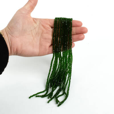 1 Dizi (130-135 Adet) - 3 mm Yassı Kristal Cam Boncuk Dizisi Şeffaf Zümrüt Yeşil Renk 1.Kalite - 3