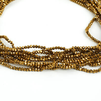 1 Dizi (145-155 Adet) - 2 mm Yassı Kristal Cam Boncuk Dizisi Kaplama Altın Renk 1.Kalite - 1