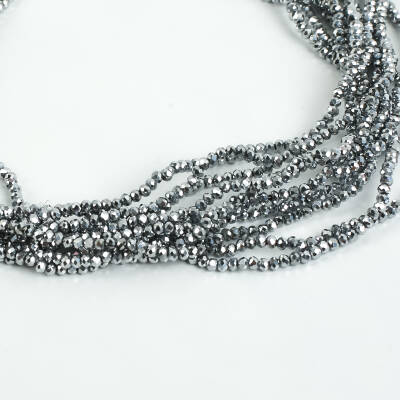1 Dizi (145-155 Adet) - 2 mm Yassı Kristal Cam Boncuk Dizisi Kaplama Gümüş Renk 1.Kalite - 2