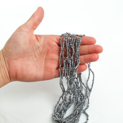 1 Dizi (145-155 Adet) - 2 mm Yassı Kristal Cam Boncuk Dizisi Kaplama Gümüş Renk 1.Kalite - 3