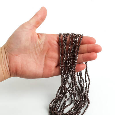 1 Dizi (145-155 Adet) - 2 mm Yassı Kristal Cam Boncuk Dizisi Kaplama Kahve Renk 1.Kalite - 3