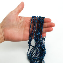 1 Dizi (145-155 Adet) - 2 mm Yassı Kristal Cam Boncuk Dizisi Kaplama Mavi Renk 1.Kalite - 3