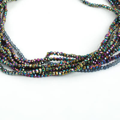 1 Dizi (145-155 Adet) - 2 mm Yassı Kristal Cam Boncuk Dizisi Kaplama Mix Renk 1.Kalite - 2