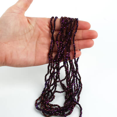 1 Dizi (145-155 Adet) - 2 mm Yassı Kristal Cam Boncuk Dizisi Kaplama Mor Renk 1.Kalite - 3