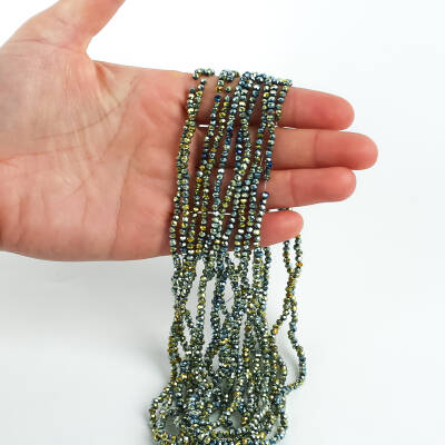 1 Dizi (145-155 Adet) - 2 mm Yassı Kristal Cam Boncuk Dizisi Kaplama Yeşil Renk 1.Kalite - 3