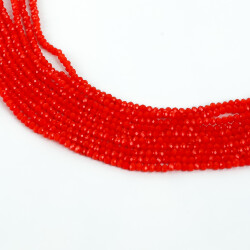 1 Dizi (145-155 Adet) - 2 mm Yassı Kristal Cam Boncuk Dizisi Mat Açık Kırmızı Renk 1.Kalite - 2
