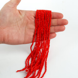 1 Dizi (145-155 Adet) - 2 mm Yassı Kristal Cam Boncuk Dizisi Mat Açık Kırmızı Renk 1.Kalite - 3