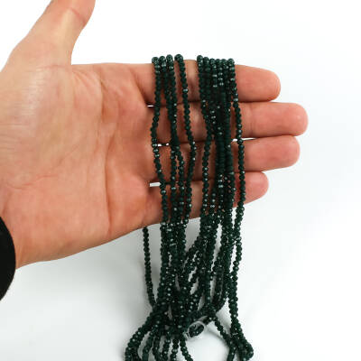 1 Dizi (145-155 Adet) - 2 mm Yassı Kristal Cam Boncuk Dizisi Mat Çok Koyu Yeşil Renk 1.Kalite - 3