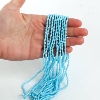 1 Dizi (145-155 Adet) - 2 mm Yassı Kristal Cam Boncuk Dizisi Mat Janjanlı Bebe Mavi Renk 1.Kalite - 1